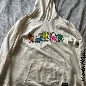 Keith Haring Cream Hoodie with Colorful Figures
